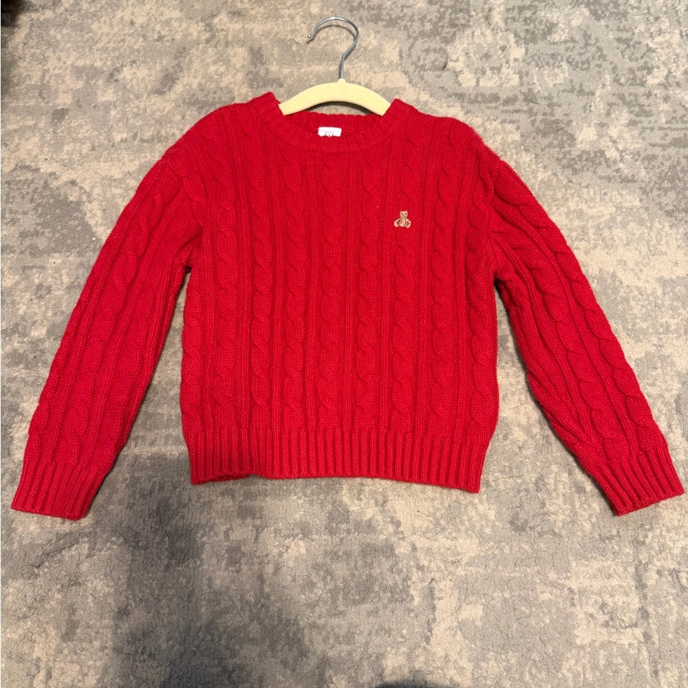 GAP Red Cable Knit Sweater with Bear Patch